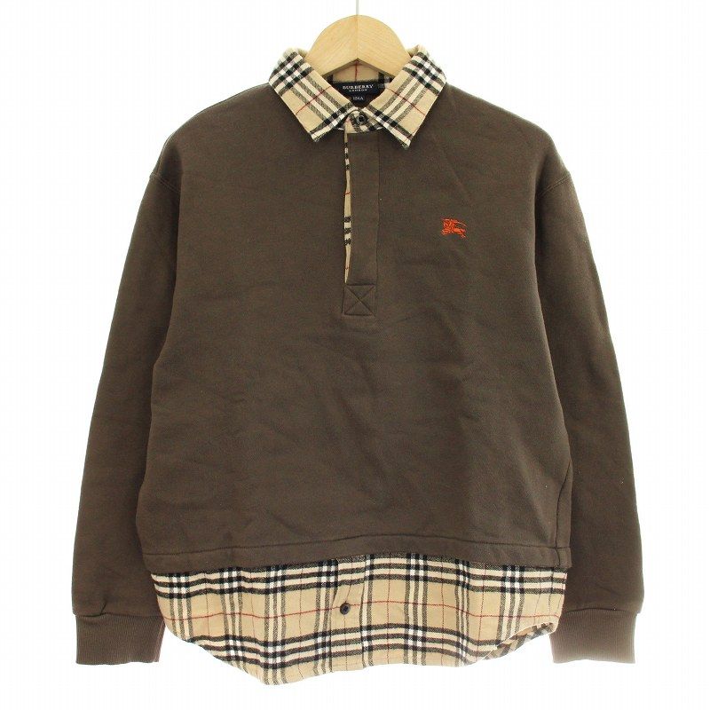 バーバリー ロンドン BURBERRY LONDON BP246-570 トレーナー スウェット 長袖 ハーフボタン フェイクレイヤード ノバチェック 150A グレージュ ベージュ /KU