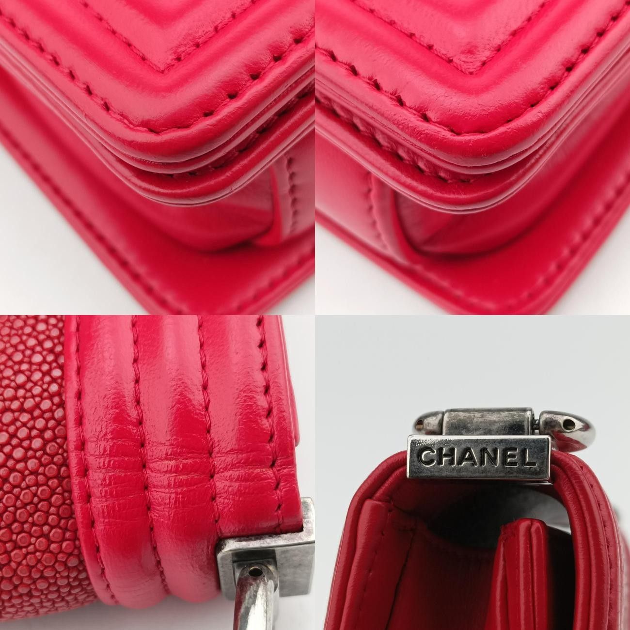 シャネルChanelボーイシャネルレッドパールフィッシュスキン×ラムスキンA6713716711953