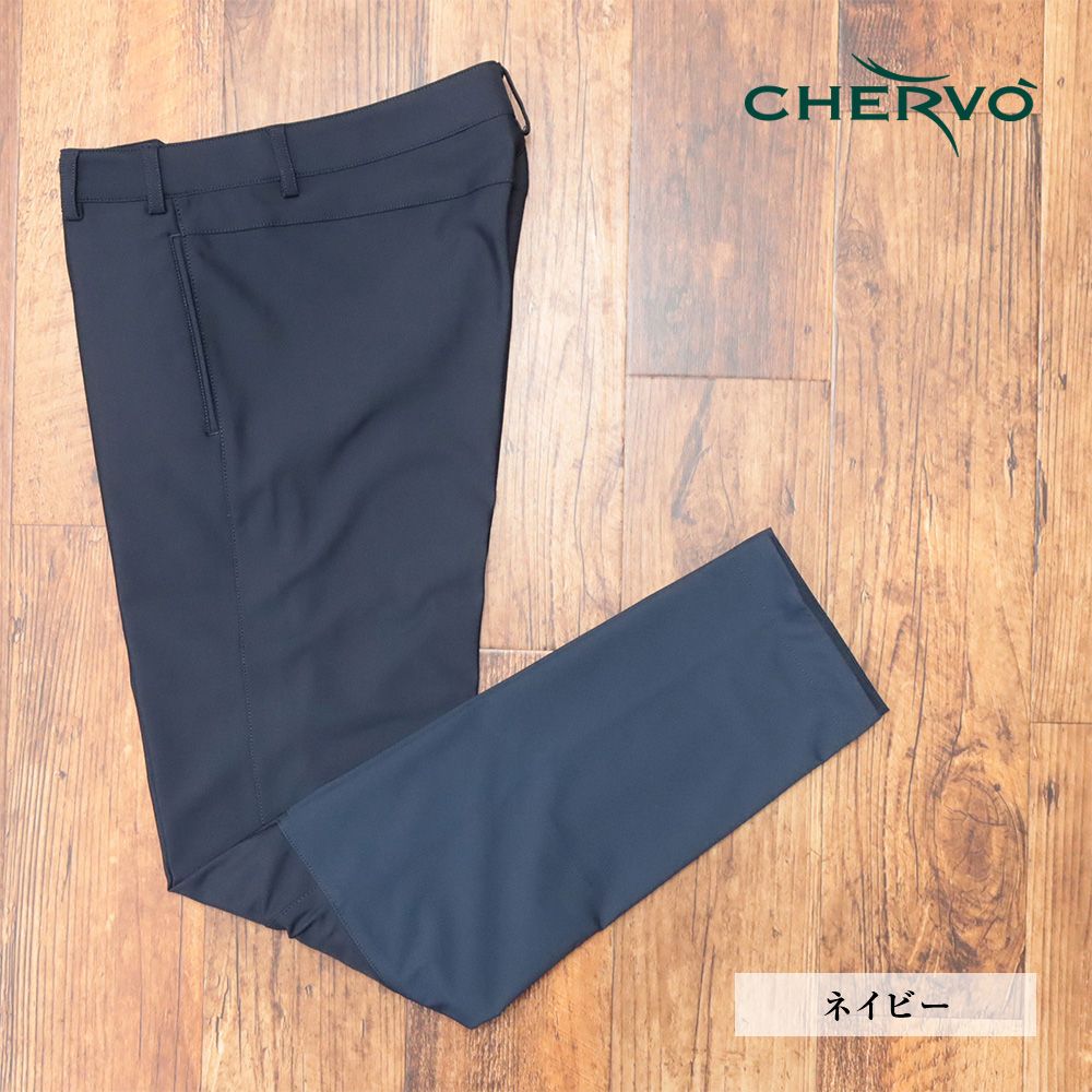 秋冬|CHERVO|48サイズ|美脚パンツ 撥水 保温 ストレッチ 生地切替 スポーティー ゴルフ シェルボ |紺|ネイビー|md236|