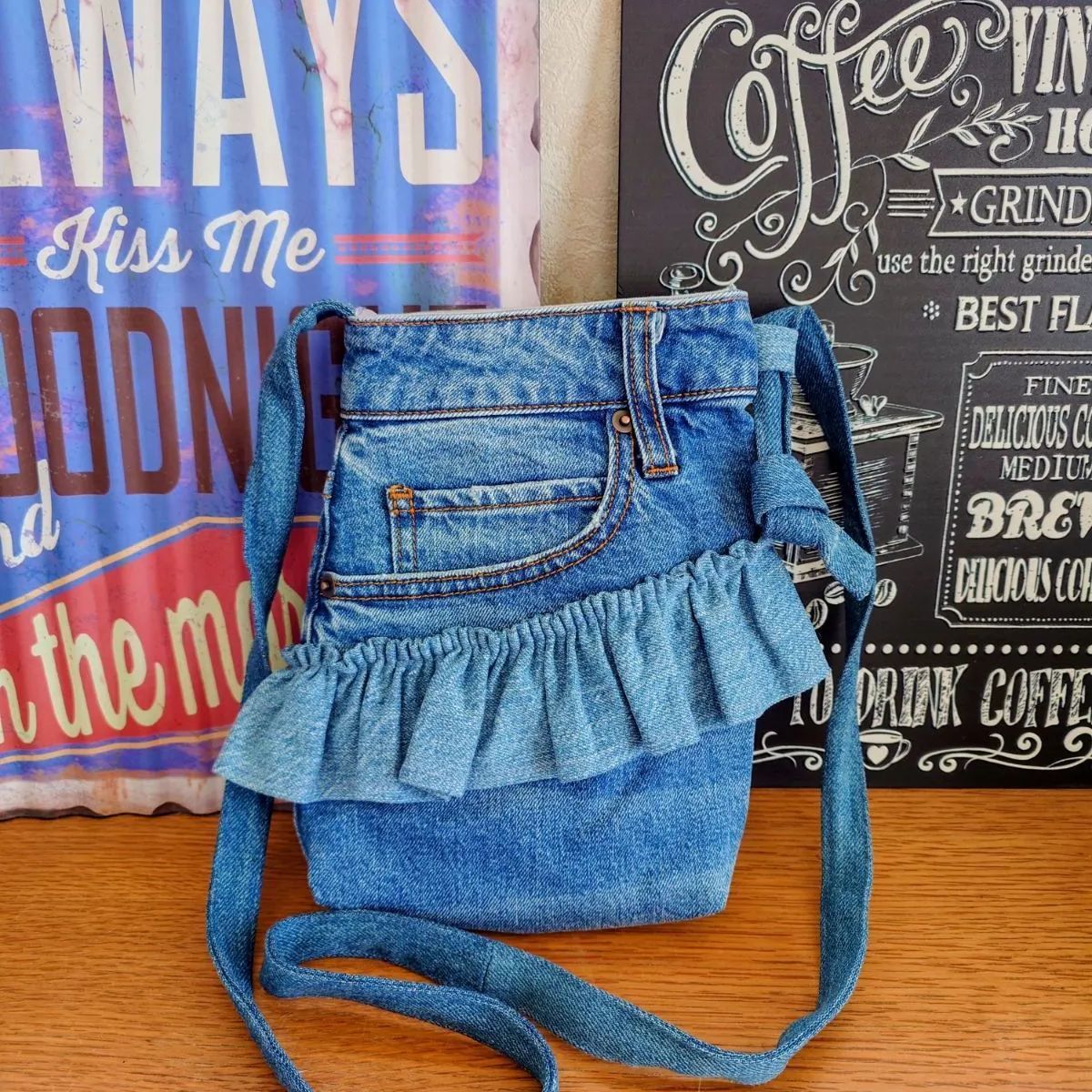 デニム リメイク フリル ウォレット ショルダー フリルショルダーウォレット デニム | riondenim