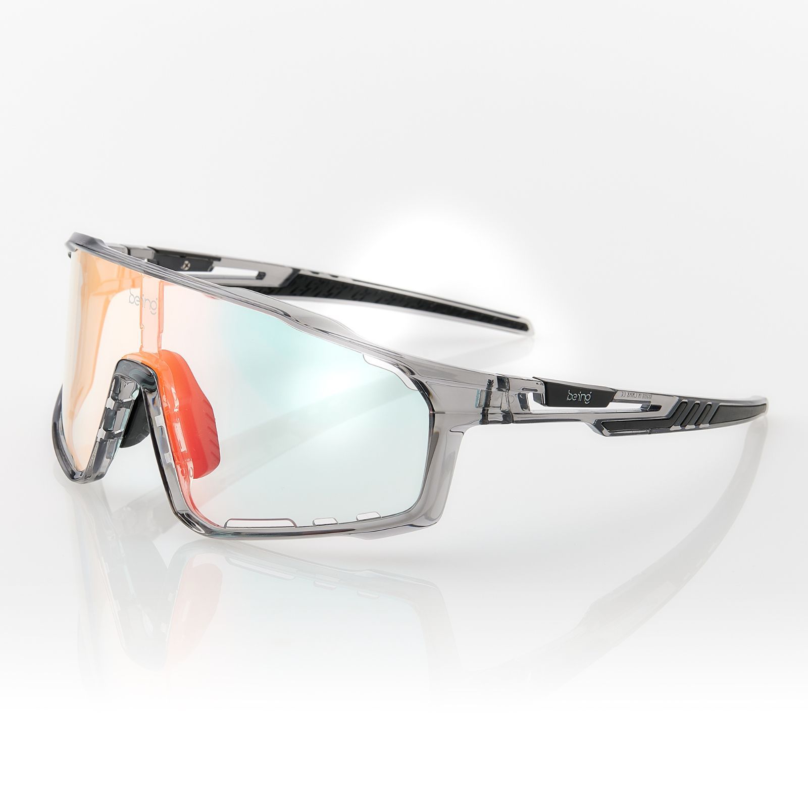 being スポーツサングラス 紫外線調光サングラス 色が変わる 昼夜兼用 夜間 クリアグレーフレーム ミラーレッドレンズ 紫外線カット UV400レンズ ロードバイク 自転車 サイクリング 通勤 ランニング 野球 メンズ レディース 男女兼用