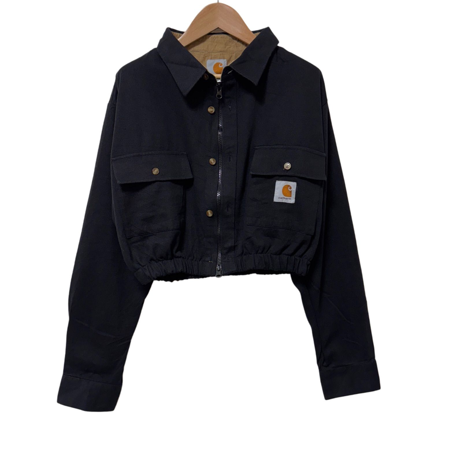 Carhartt ブラックジャケット Lサイズ カーハート クロップド丈 シャツジャケット Lサイズ ブラック 黒