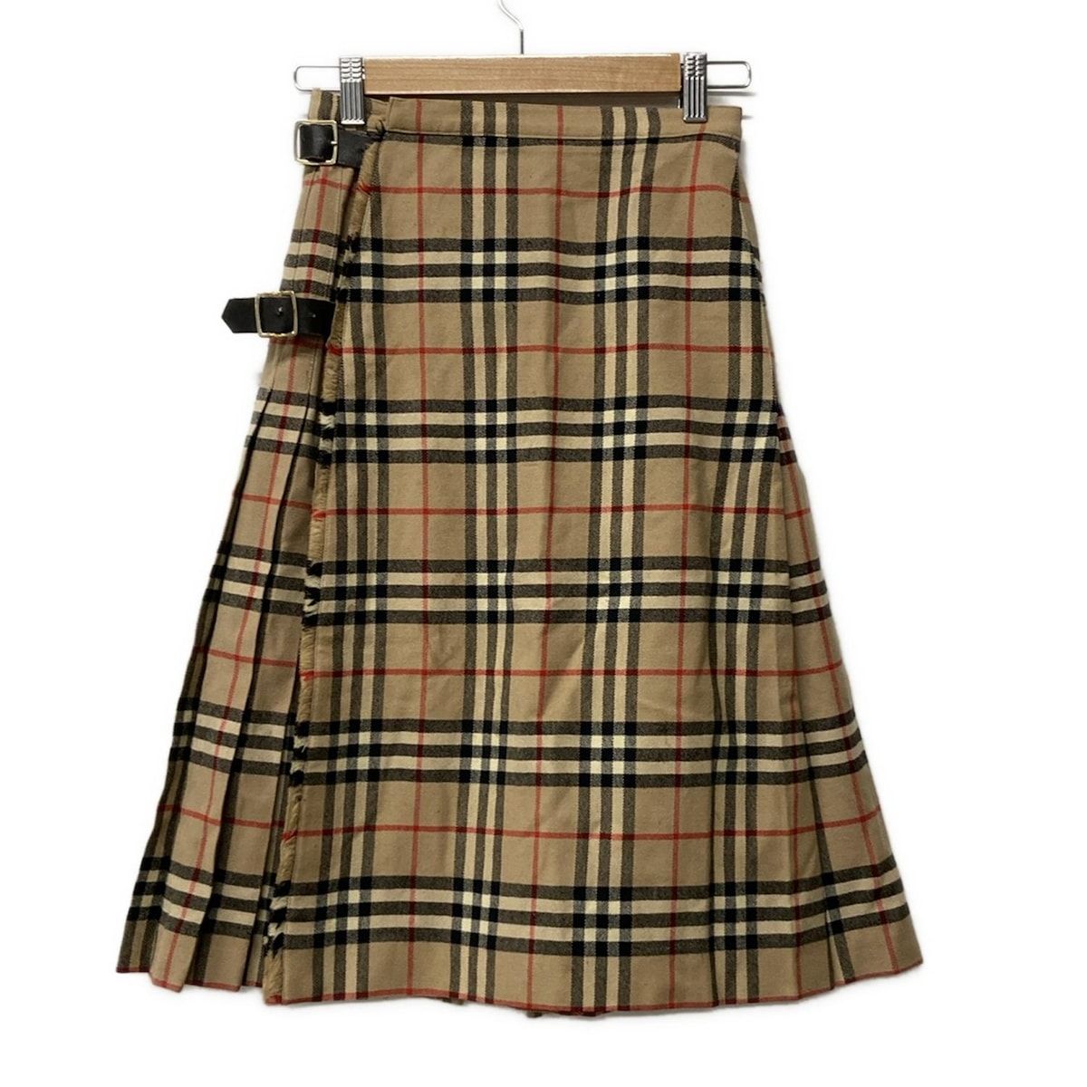 Burberry s バーバリーズ ロングスカート サイズS レディース - ベージュ×黒×レッド ひざ丈|チェック柄|プリーツ