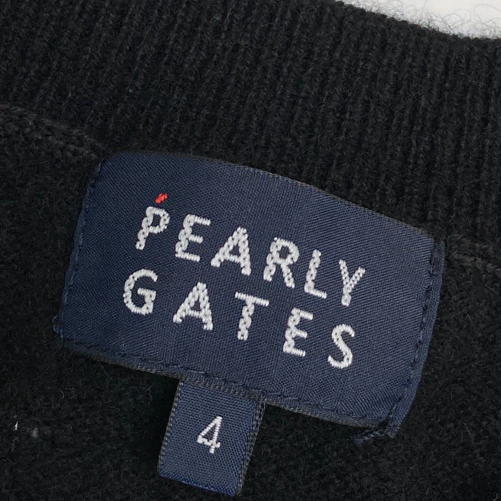 パーリーゲイツ　カシミヤセーター　黒 12G部分ジャガードカシミヤタッチコットンハイネックニットプル