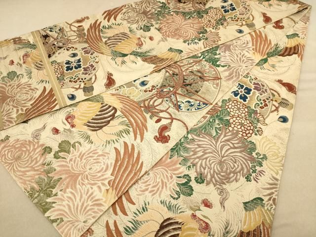 アンティーク昼夜帯　蝶に薔薇　可愛い更紗　リバーシブル アンティーク昼夜帯 蝶に薔薇 可愛い更紗 リバーシブル