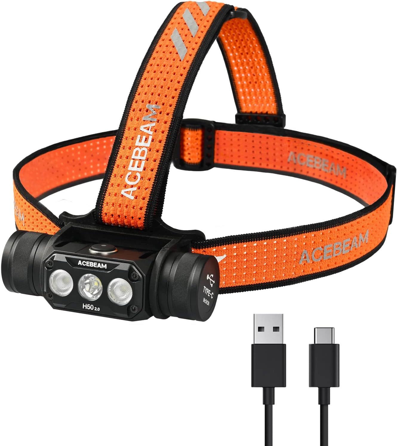 ACEBEAM H50 2.0 LED ヘッドライト 充電式 USB-C ヘッドランプ 明るい 2000ルーメン|3光源 集光 散光切替|170°広角照明 ワイド照射|180°調整 |実用点灯30日|IP68防水 軽量 ヘルメット 作業 防災 釣り 登山