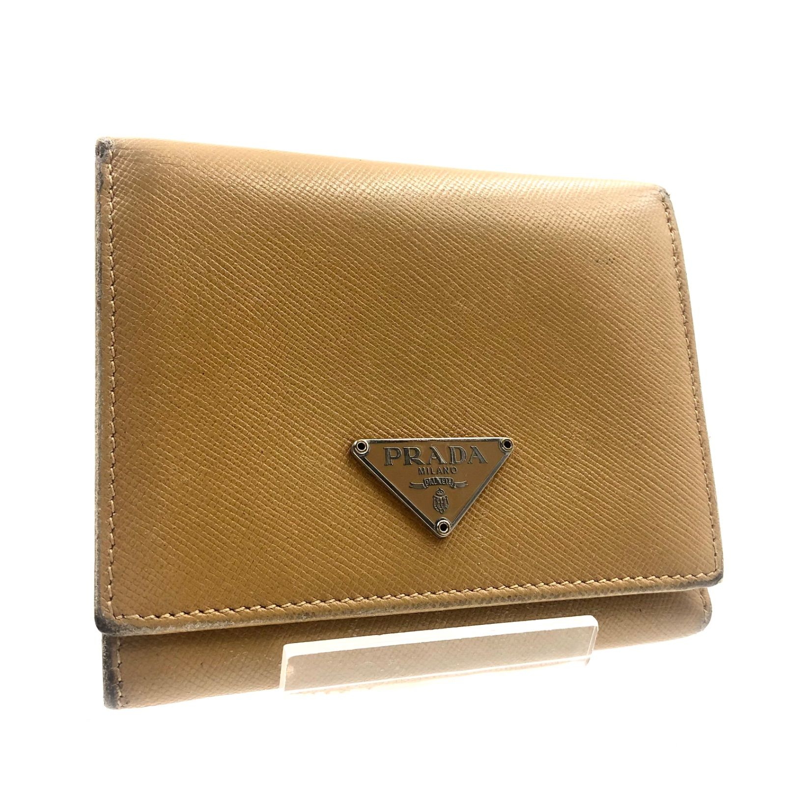 PRADA プラダ サフィアーノレザー 三つ折り財布 三角プレート 