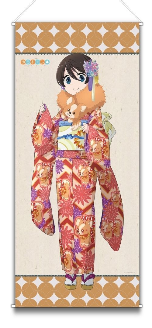 ゆるキャン 描き下ろし 恵那 和風ちりめん調 BIG タペストリー