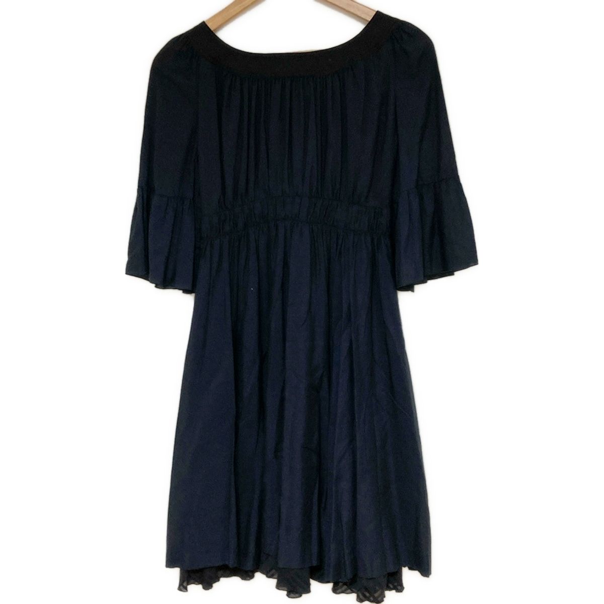 BURBERRY BLUE LABEL 半袖 リブニット ワンピース 黒 38 Burberry Blue Label(バーバリーブルーレーベル) ワンピース
