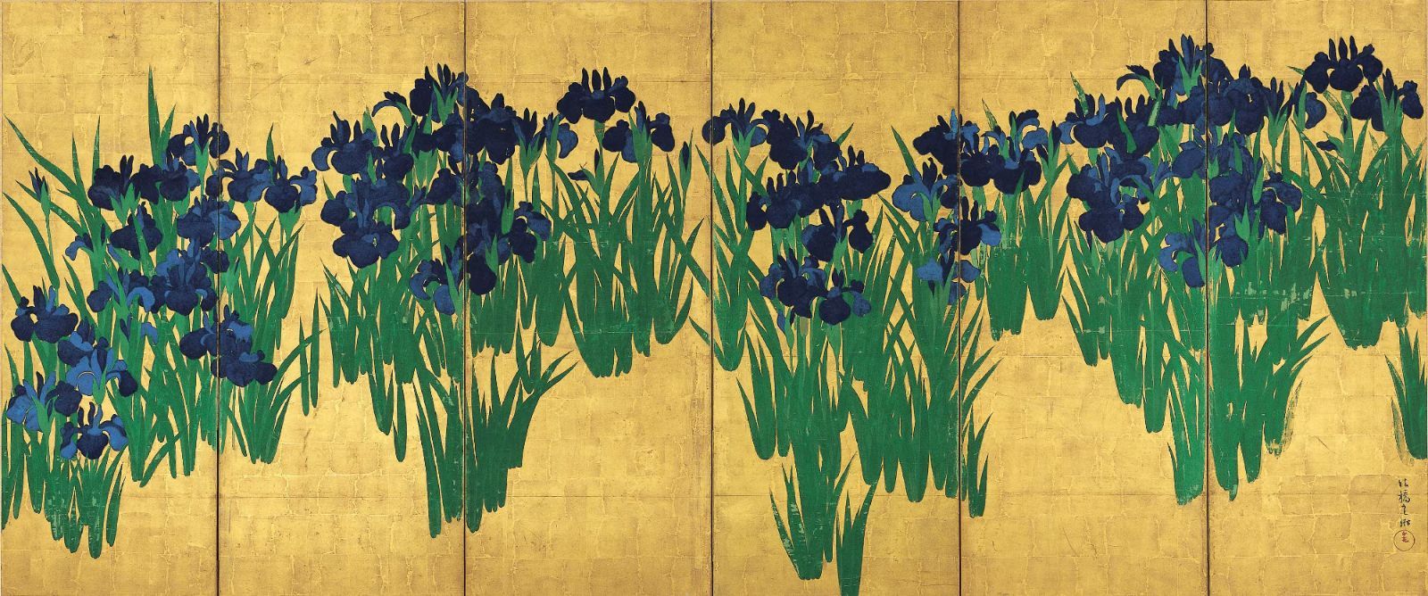 尾形光琳 燕子花図屏風 左隻右隻2枚セット 約56×23.2cm 複製ポスター