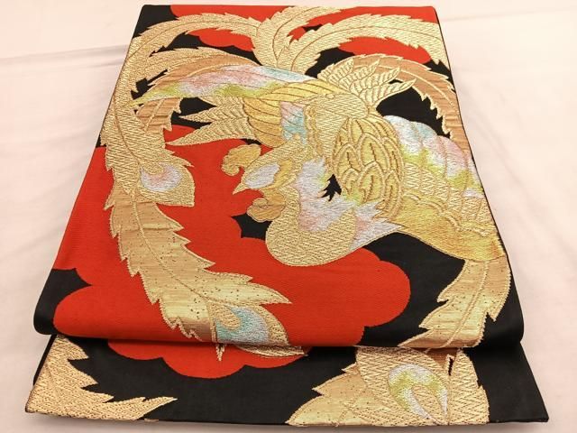6153］袋帯 鳳凰更紗文 金糸 唐織 六通 正絹 着物 フォーマル