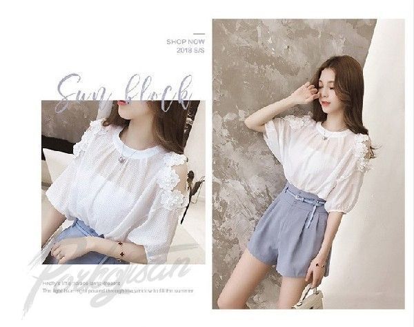 ブラウス レディース 春夏 半袖ブラウス シフォン おしゃれトップス 肩出しブラウス シャツ シースルー オフィス ブラウス  白 着痩せ 大きいサイズ 通勤 卒業式 ブラウス レディース 春夏 半袖ブラウス シフォン おしゃれ