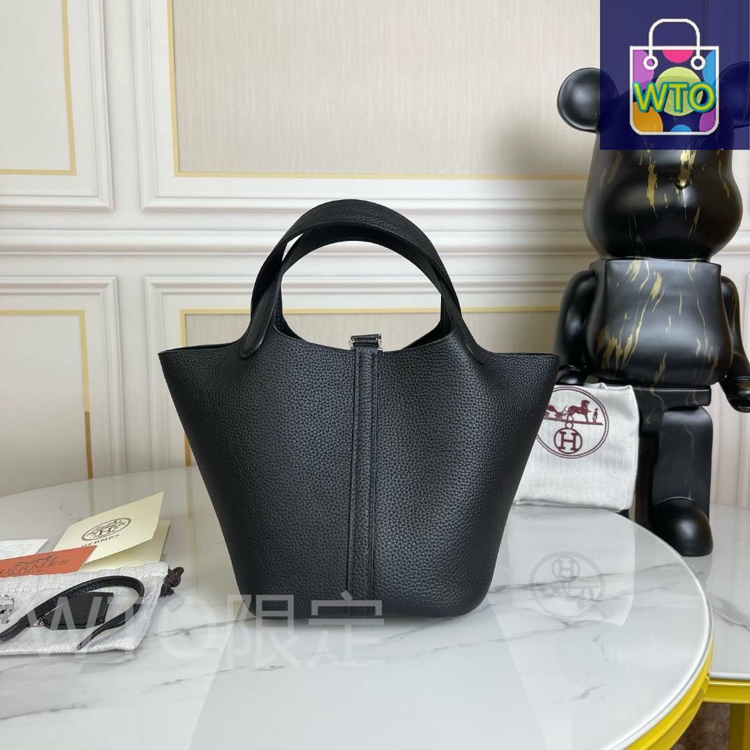 ブラック レディース ハンドバッグ ピコタン18cm シルバー金具-WT0輸入