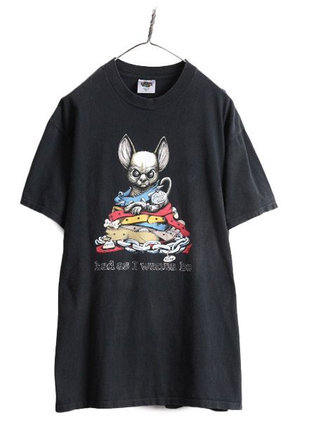 安い，高品質 【お得なクーポン配布中!】 90s USA製 アニマル ネズミ イラスト プリント Tシャツ 黒 オールド Tシャツ