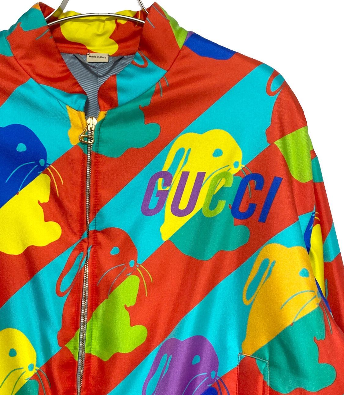 GUCCI カラフルバニー柄 ジャケット GUCCI バニープリント ツイル ジップジャケット マルチカラー
