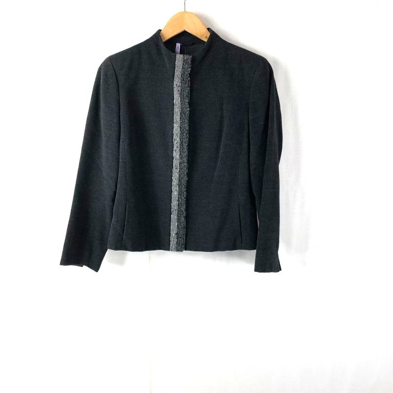 レリアン Leilian セットアップ ロングスカート 裾デザイン スナップボタン 襟なし ダークグレイ 9サイズ 918187