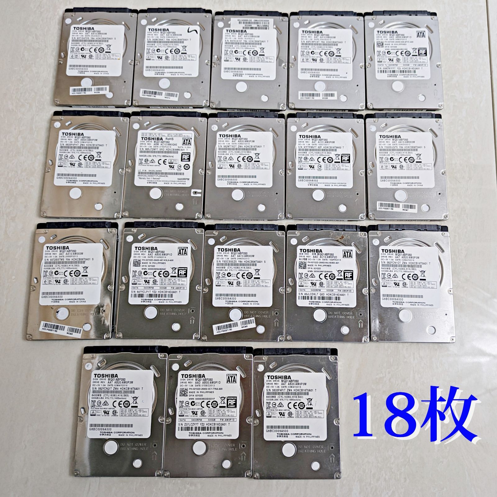 動作良好 全品正常判定 TOSHIBA 2.5インチHDD 500GB×18枚セット 動作 済み ノートパソコン内臓