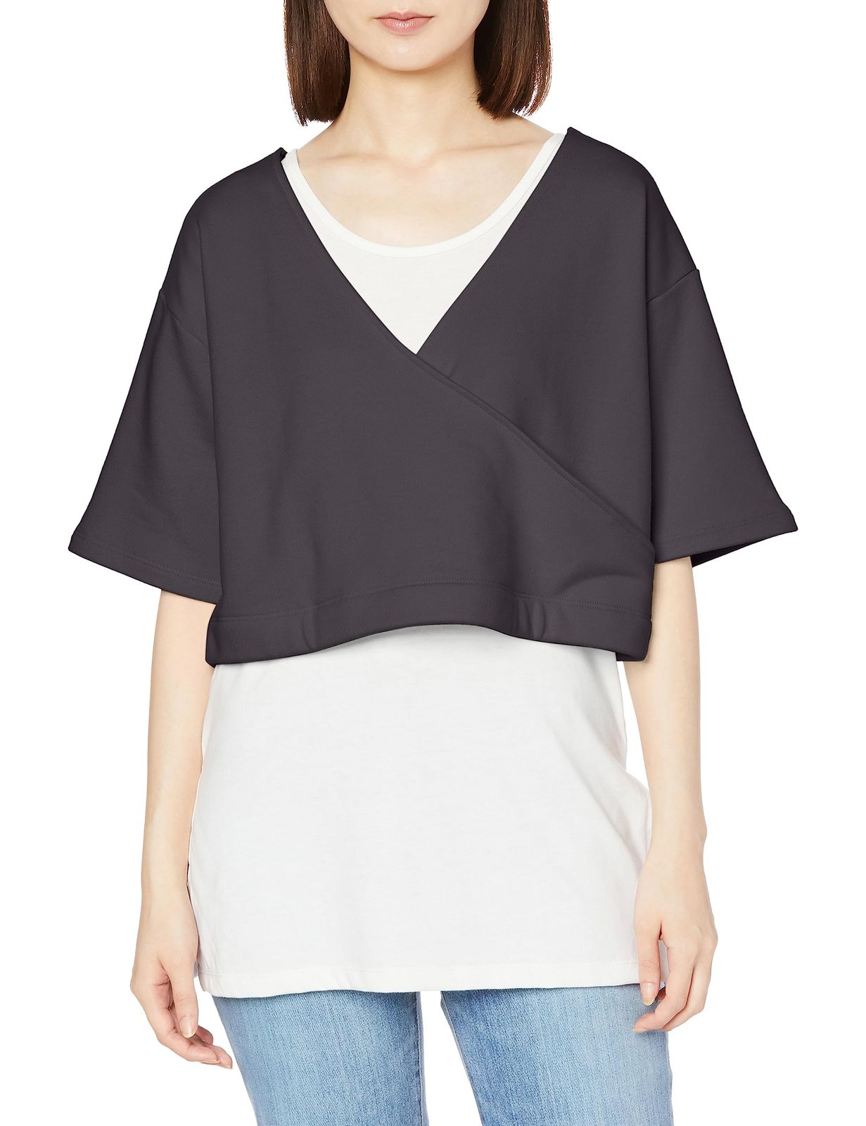 リー 公式 レイヤードショートスウェット レディース LT7138-176 CHARCOAL M