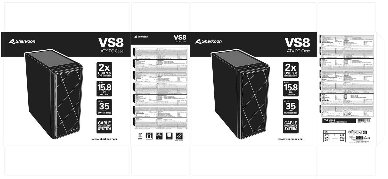 Sharkoon ミドルタワーPCケース VS8 ブラック チェッカーフラグ風フロントパネル ATX Micro ATX Mini-ITX規格対応 120mmファン1基標準搭載 冷却ファン6基搭載 USB3.0×2ポート USB2.0×1ポート 日本 CHRISTIANNAURATH_COM_BR