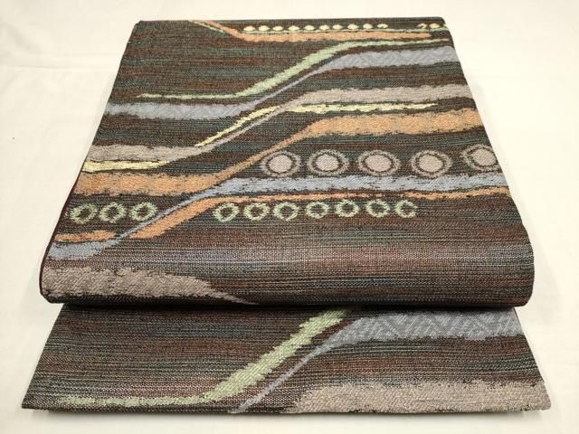 A 148六通帯 多彩金銀糸　美品 名品 幾何学 横段縞金糸 着物 平和屋着物○六通柄袋帯 短冊花文 金銀糸 正絹 逸品 BAAL2389du