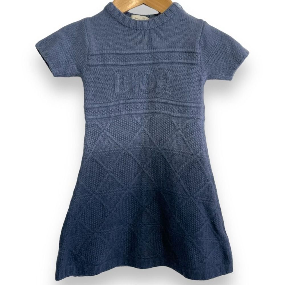 美品 22SS Dior クリスチャンディオール キッズ 子供服 カシミヤブレンド グラデーション ニット ワンピース 2SBM14DRSE 4 ブルー キッズ 古着 中古 USED