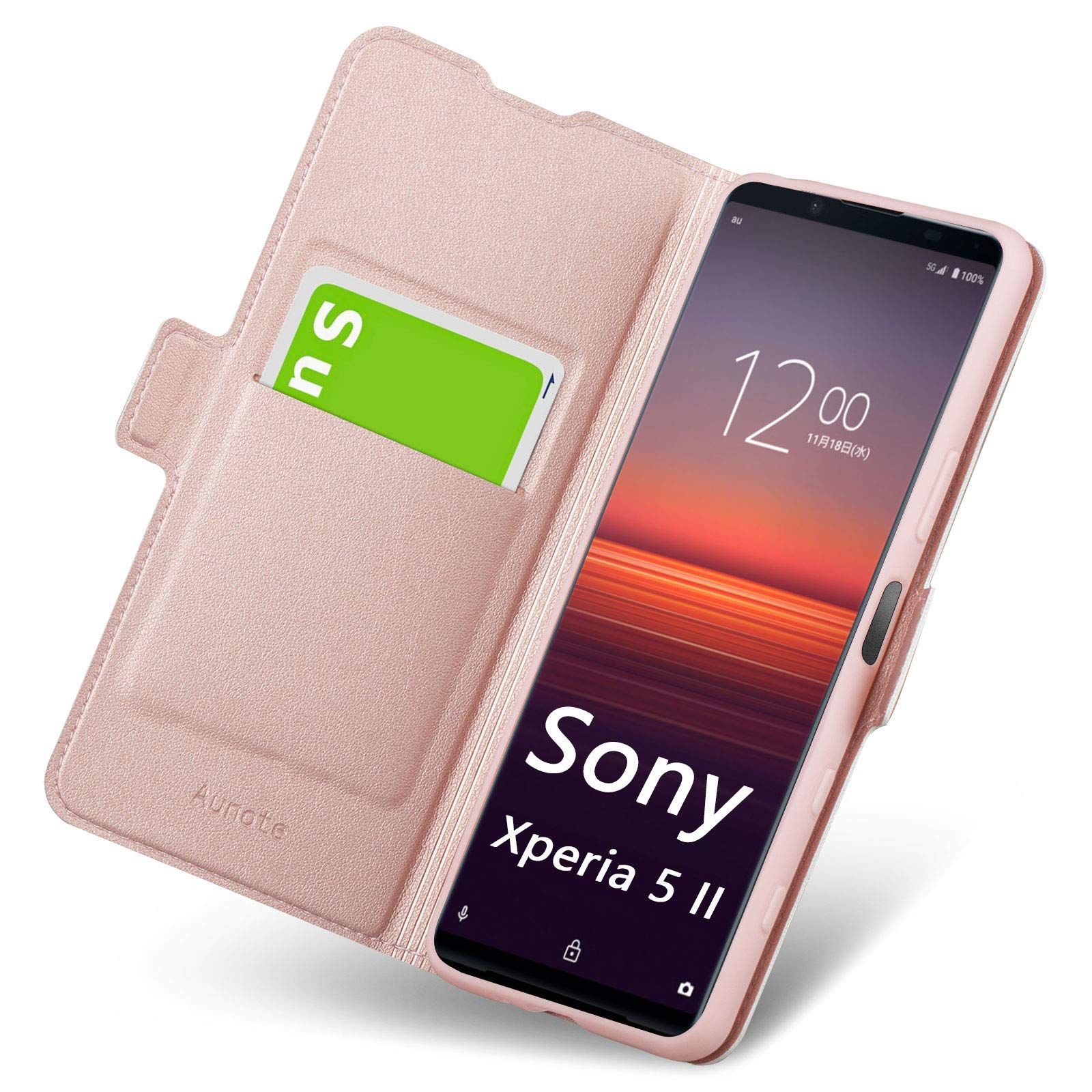 【特価セール】Xperia5 II ケース 手帳型 薄型 SOG02 SO-52A A002SO XQ-AS42 スマホケース レザー 全面保護 マグネット付き カード収納 スタンド機能 シンプルでオシャレ(エクスペリア 5 2 ケース ローズ