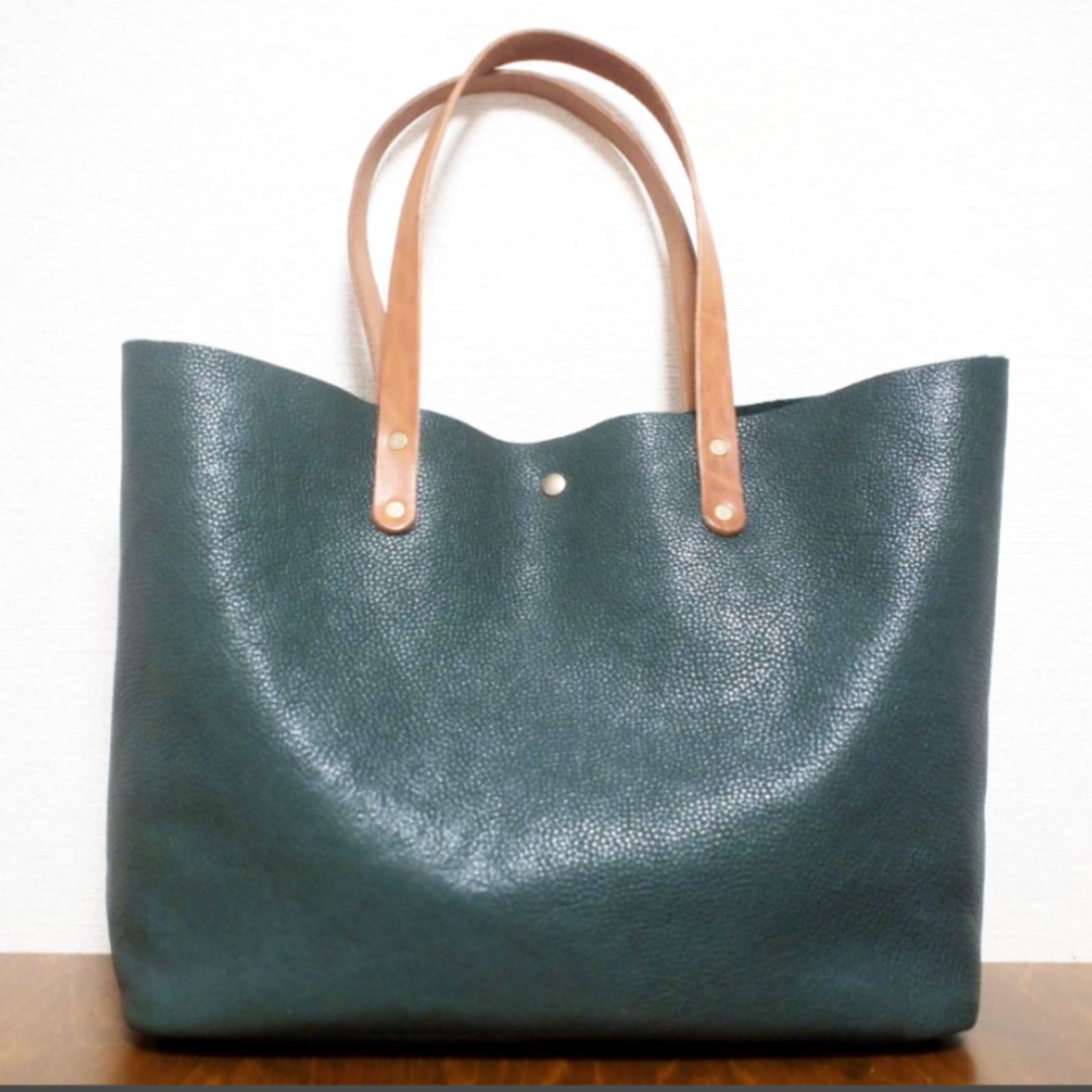 ハンドメイド　本革　トートバック　クリーマー　ダークグリーン　★新品／未使用品★ ハンドメイド トートバッグ 本革 日本製 クリーマー加工 ダーク