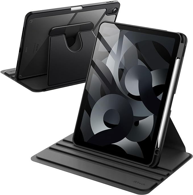 全国無料，お買い得 【在庫処分】JEDirect 回転ケース iPad Air 11インチ M2 (2024)、iPad Air 5/4用 (2022/2020、第5/4世代、10.9インチ) Pencilホルダー付き 360°回転保護 スタンドカバー クリアバック 自動 応募券