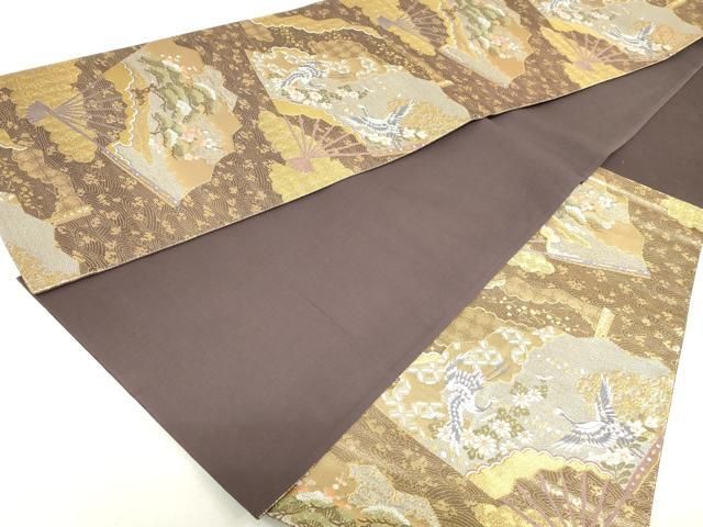 平和屋着物◎六通柄袋帯 唐織 扇面花映文 金銀糸 正絹 逸品