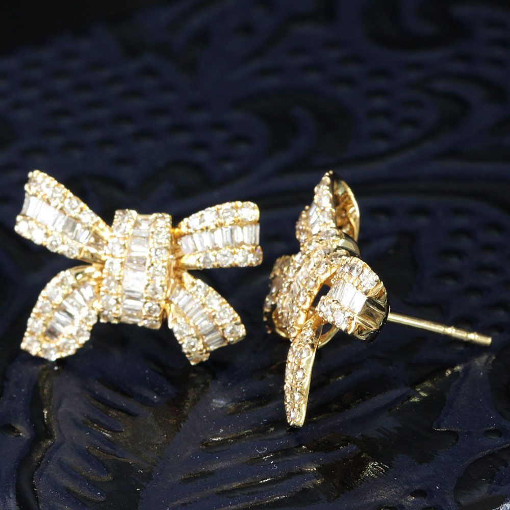 可愛い！人気のリボン 1ct ダイヤモンド K18 yg ピアス 鑑別書付き 可愛い！人気のリボン 1ct ダイヤモンド K18 yg ピアス 鑑別書付