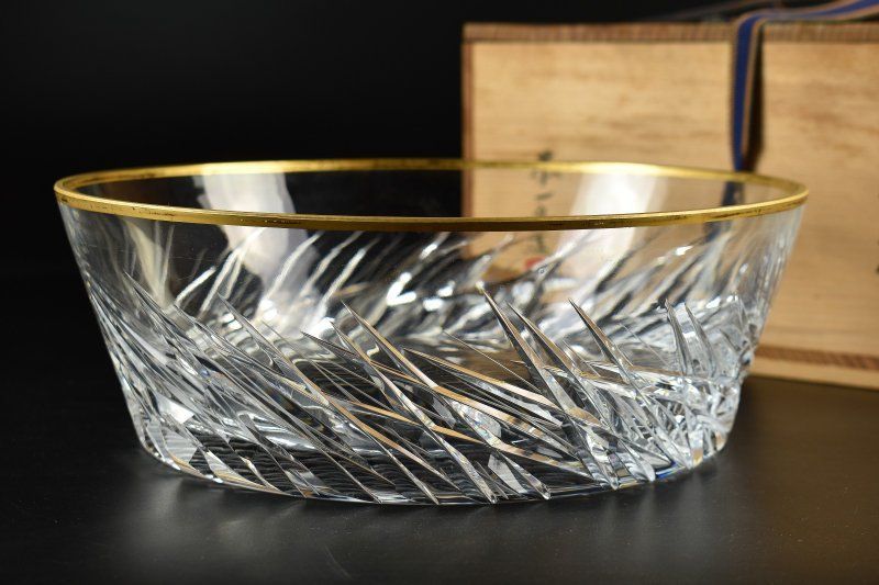 蔵A5486a 河上恭一郎 ギヤマン 平水指 共箱 茶道具