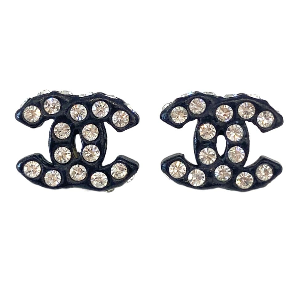CHANEL シャネル ピアス ココマークラインストーン 00A ブラック