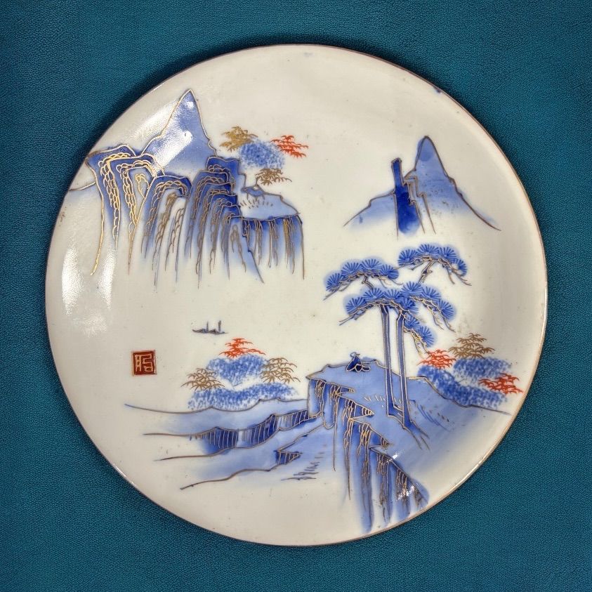 古伊万里　金彩　色絵　変形皿　花鳥山水　銘々皿　５枚　骨董 古伊万里 金彩 色絵 [山水風景絵] 肥 染付 丸皿 取り皿 飾り皿 和食器