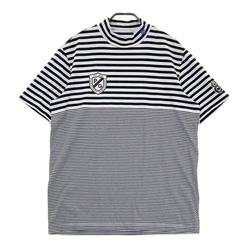 サイズ：7 PEARLY GATES パーリーゲイツ 2022年 ハイネック 半袖Tシャツ ボーダー柄 ネイビー系 [240101480012] ゴルフウェア メンズ ストスト サイズ：7 PEARLY GATES パーリーゲイツ 2022年 ハイネック 半袖