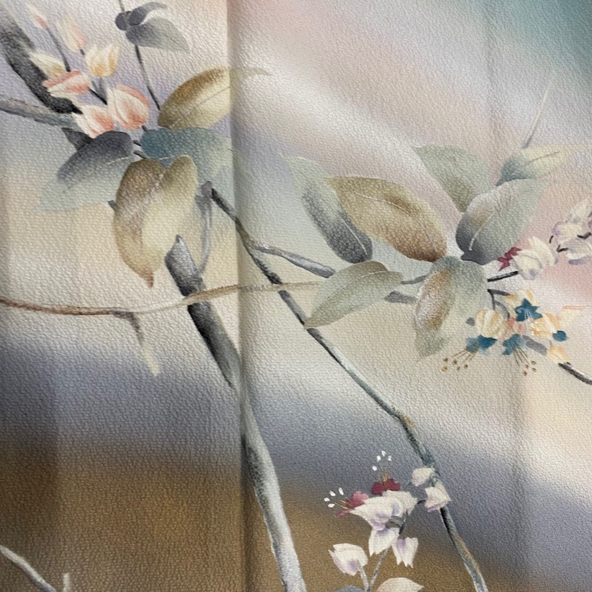 訪問着 身丈158cm 裄丈64.5cm M 袷 草野一騎 落款 枝花 金銀彩 ぼかし  