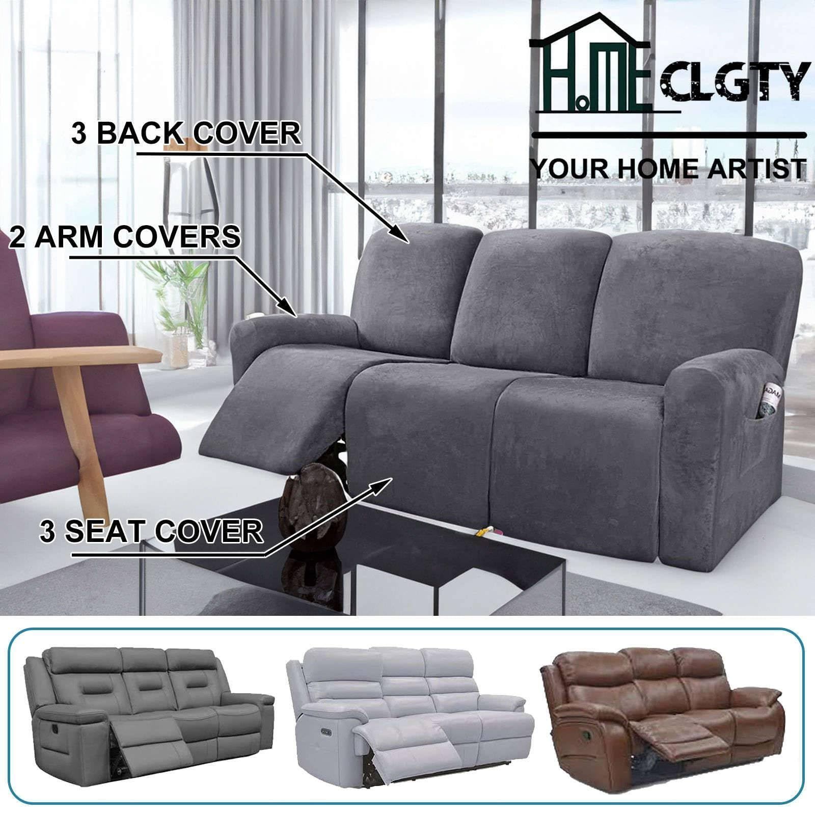 数量 に適用する ソファーカバー ソファーカバー 子 滑り止め リクライニングチェア 電動 サイドポケッ 付 ペット-グレーA-3人掛け 8-分割タイプ 3人掛け リクライニングソファーカバー ベルベット ストレッチ NEXPOTALLINN_EU