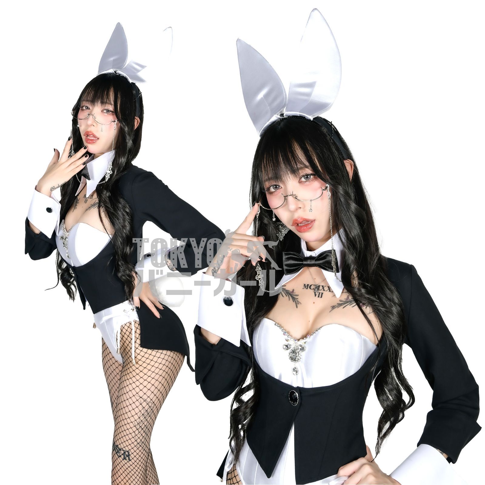 バニーガール 衣装 9点セット 飾り付【ホワイト】ドレスアップ バニー