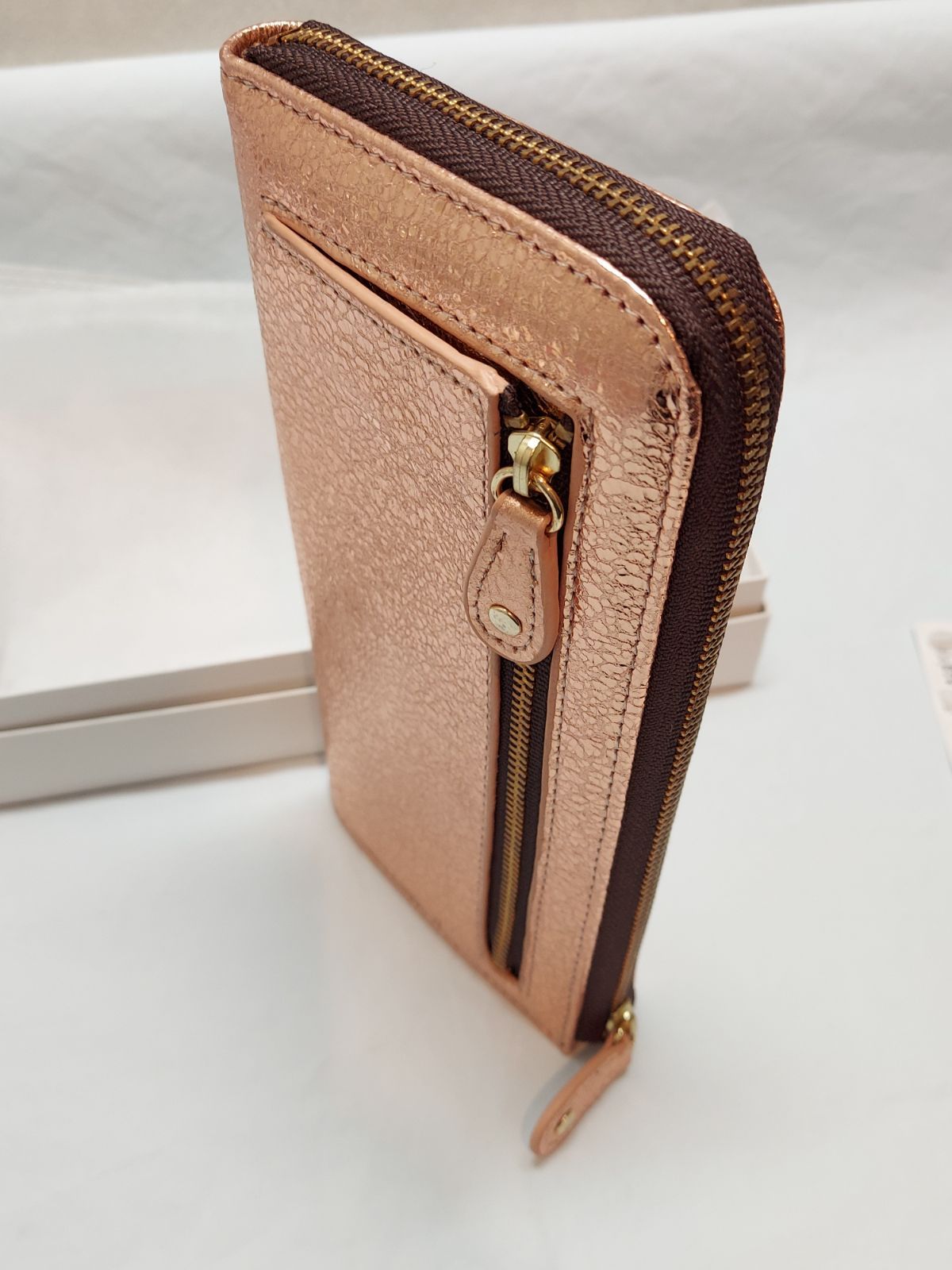 【新品】イタリアンレザー　キラキラ高級本革長財布　ピンクゴールド