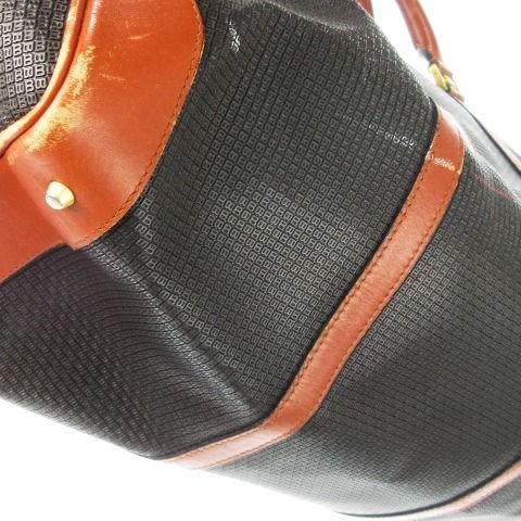 BALLYボストンバッグ 大容量 B金具 ロゴ 総柄 PVC レザー 黒×茶 バリー BALLY ボストンバッグ 旅行カバン PVC レザー 革 Bロゴ