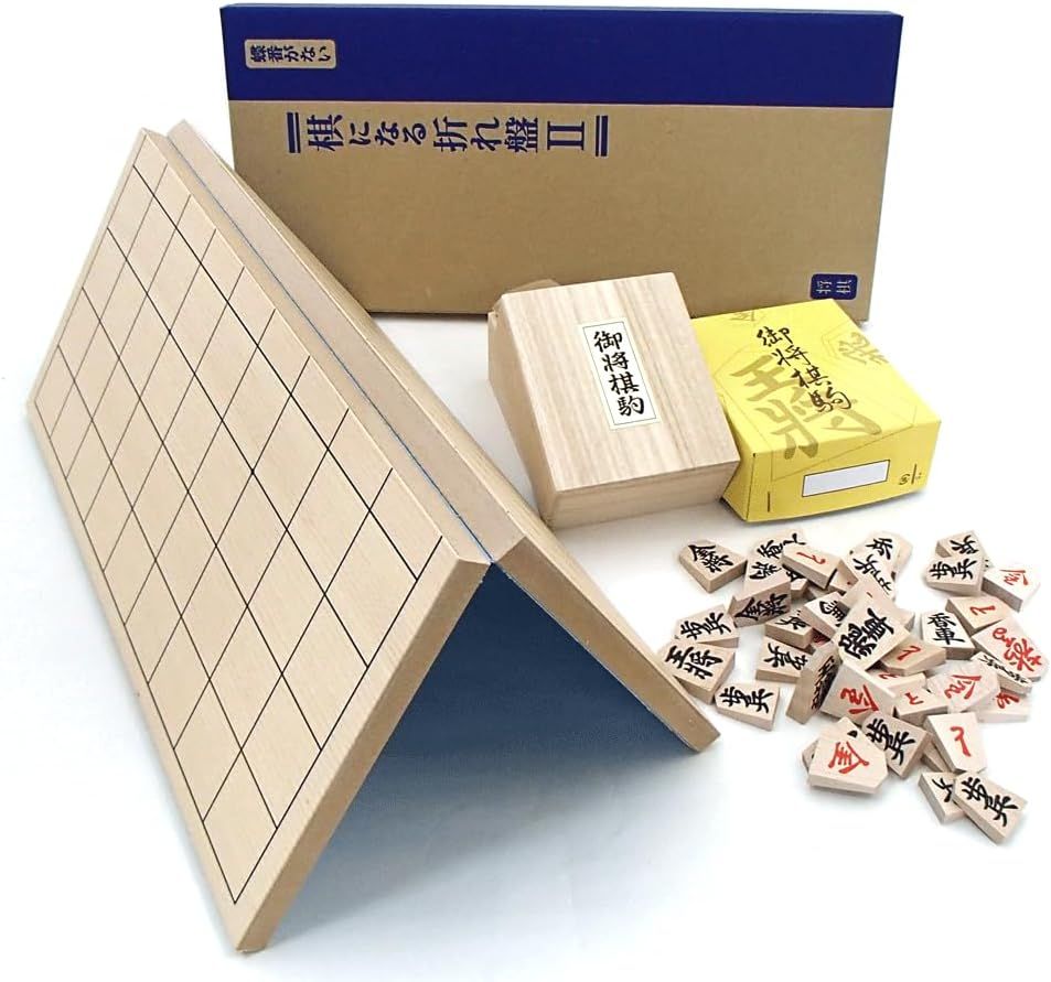 将棋盤セット 実用新案蝶番のない棋になる折将棋盤としっかり太字の国産木製特選将棋駒