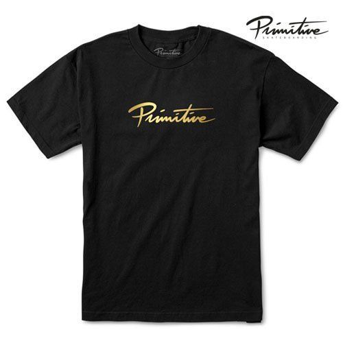 PRIMITIVE ゴールド 箔文字プリント Tシャツ ブラック Mサイズ