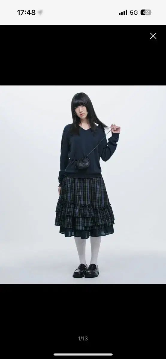 おへしお チェック フリル スカート ミディ丈 ネイビー CHECK FRILL MIDI SK