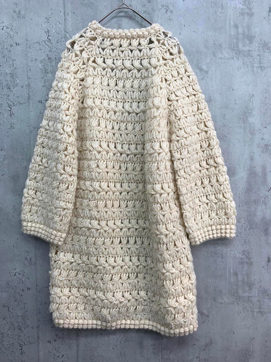 Dot and Stripes ドットアンドストライプス KHWOPA ネパール ハンドニット かぎ針 カーディガン sizeF アイボリー レディース