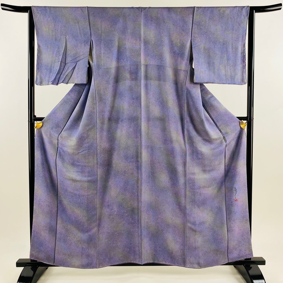 小紋 身丈158cm 裄丈63.5cm S 袷 落款 墨流し ぼかし 薄紫 正絹 秀品