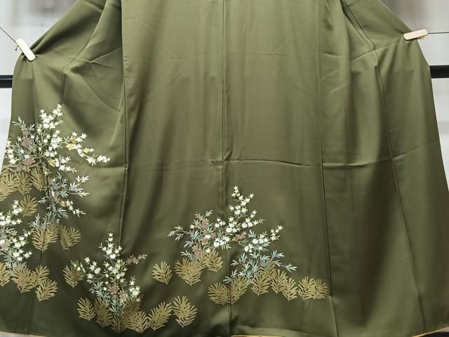 平和屋着物○訪問着 紬地 刺繍 枝葉丸文 正絹 逸品 AABA2622np