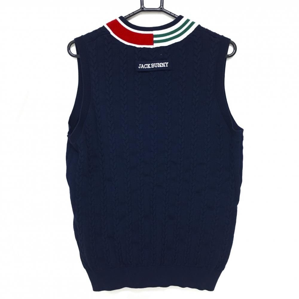  ネイビー ケーブル編みベスト　ゴルフウェア 超美品】ジャックバニー ニットベスト ネイビー×レッド×グリーン
