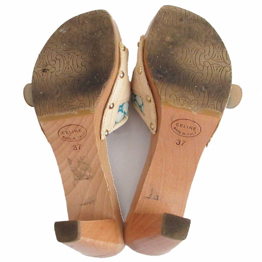 セリーヌ CELINE サンダル ウッド レザー ベルトデザイン ロゴ 37