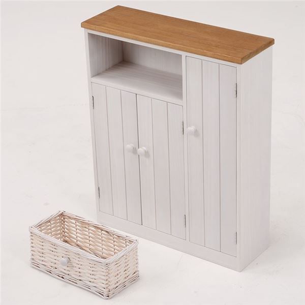 トイレラック トイレ収納 幅50cm スリム 木製 扉 バスケット収納付き 完成品 カントリー調 お手洗い 店舗 オフィス 備品 代引不可 NEXPOTALLINN_EU