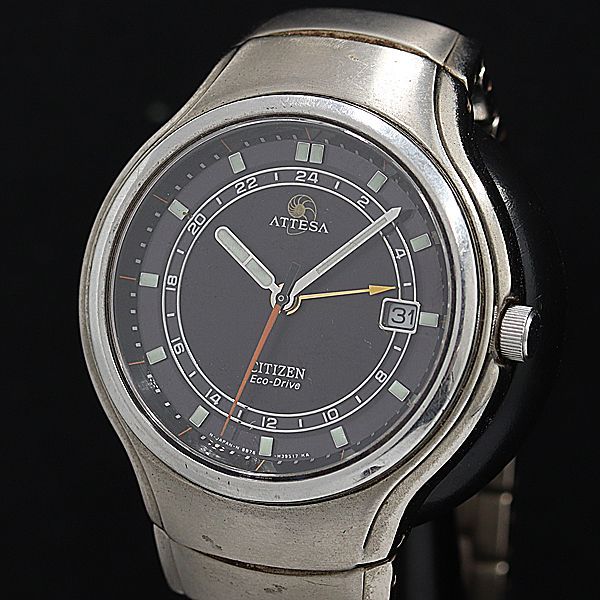 美品　CITIZEN　シチズン　アテッサ　ブラック　シルバー　ソーラー　腕時計 稼働 シチズン アテッサ B876-H21211 ソーラー 黒文字盤 デイト
