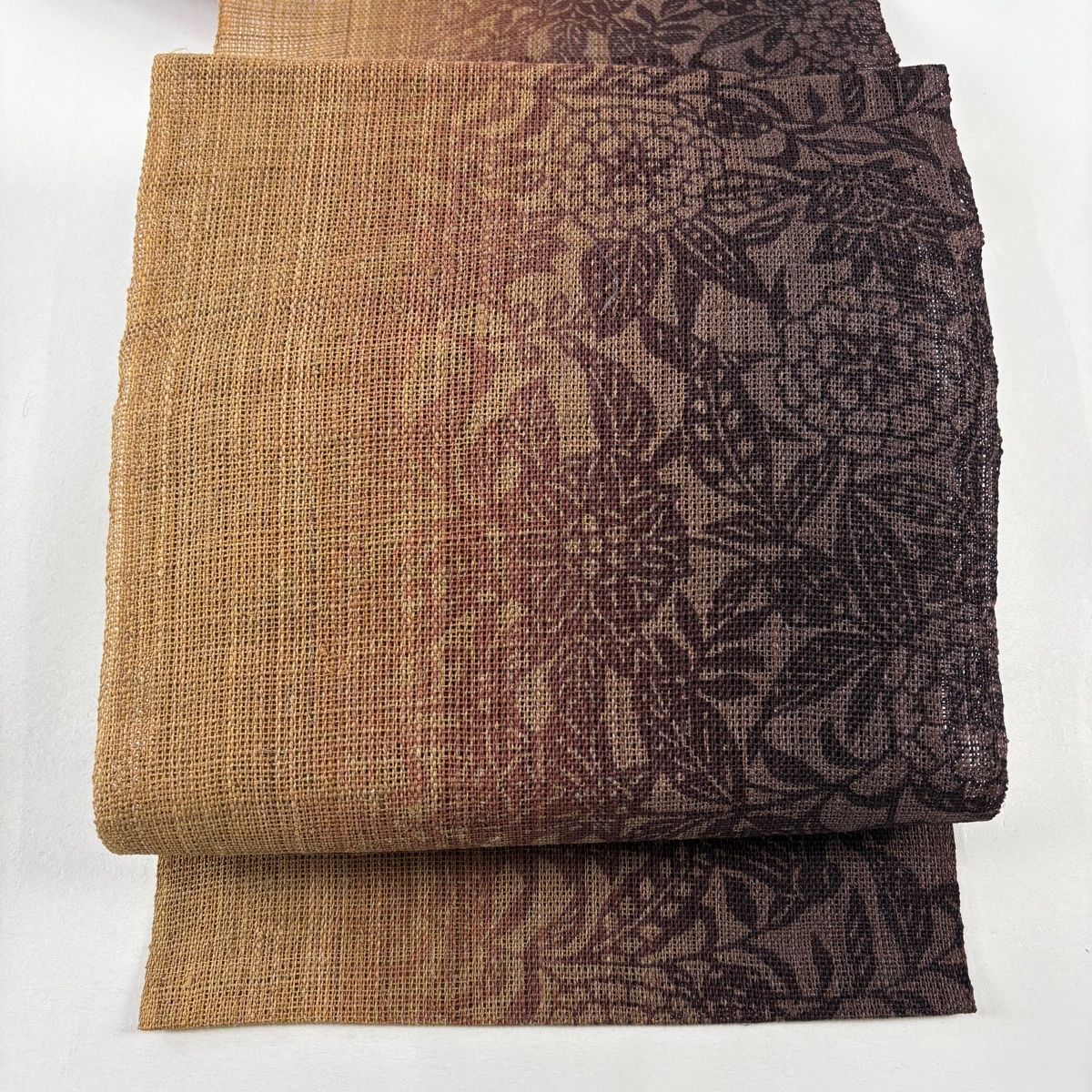 名古屋帯 夏帯 八寸名古屋帯 松葉仕立て 草花 茶色 科